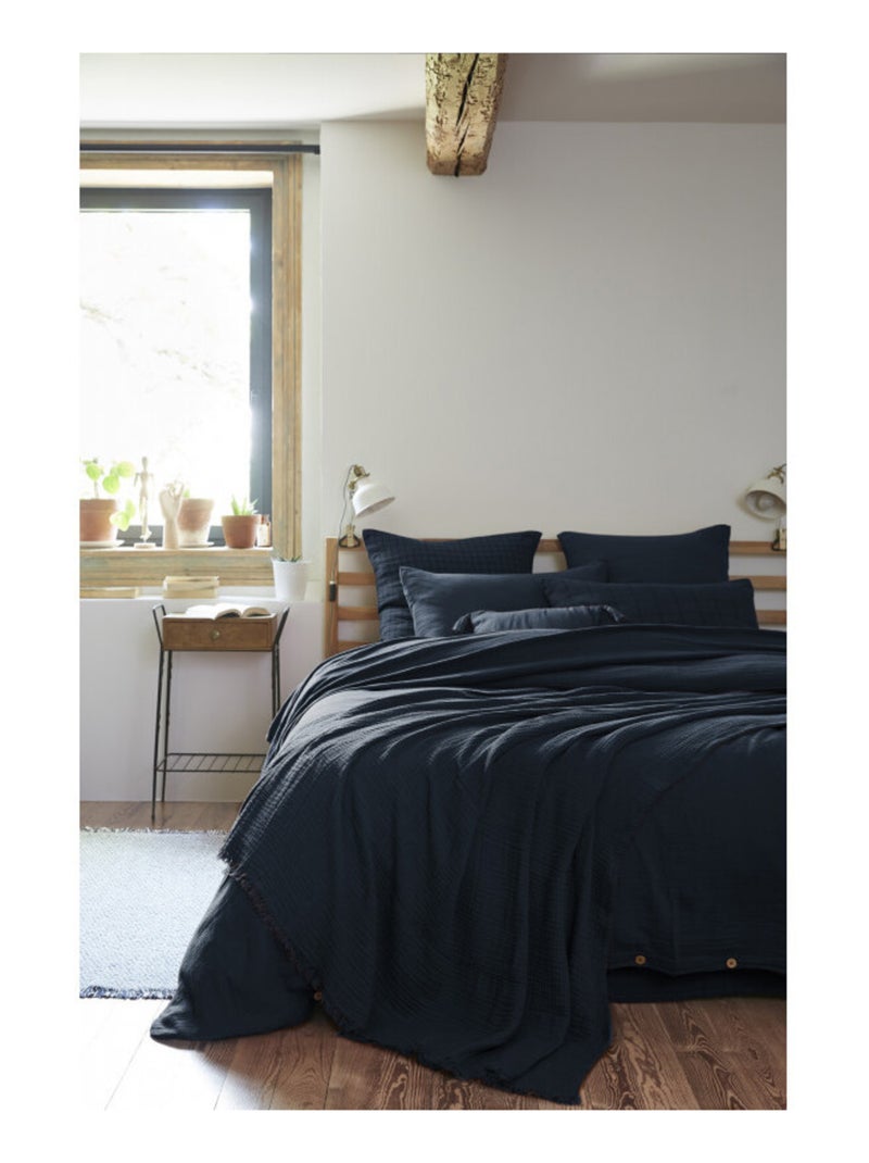 Plaid - L'effet papillon - 100% gaze de coton 125 gr/m² Bleu nuit - Kiabi