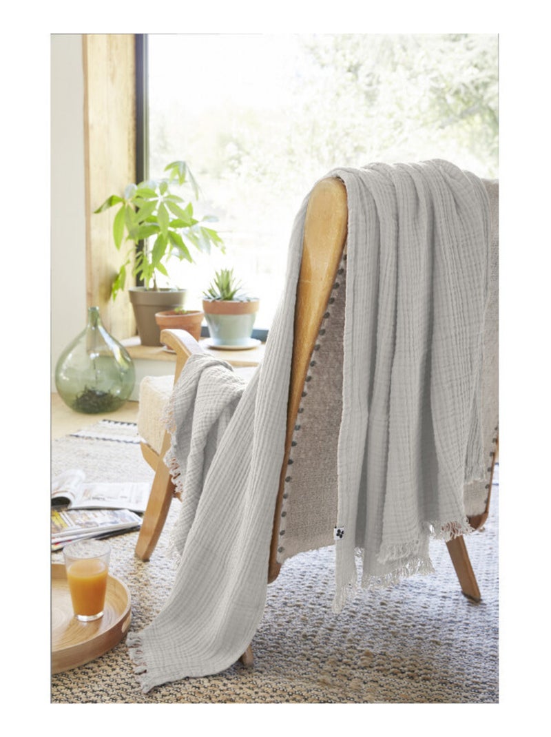 Plaid - L'effet papillon - 100% gaze de coton 125 gr/m² Gris clair - Kiabi