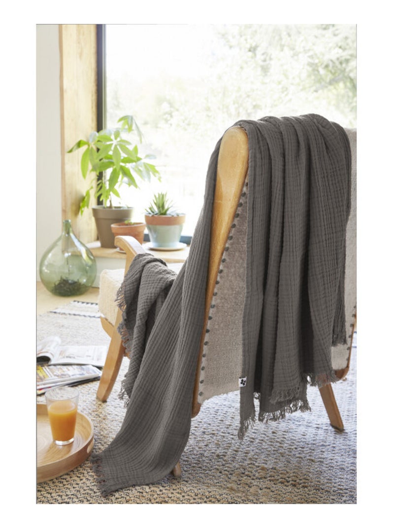 Plaid - L'effet papillon - 100% gaze de coton 125 gr/m² Gris - Kiabi