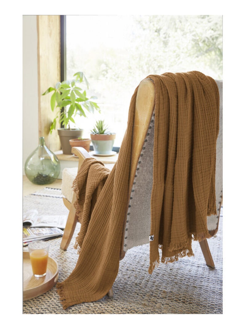 Plaid - L'effet papillon - 100% gaze de coton 125 gr/m² Gris taupe - Kiabi