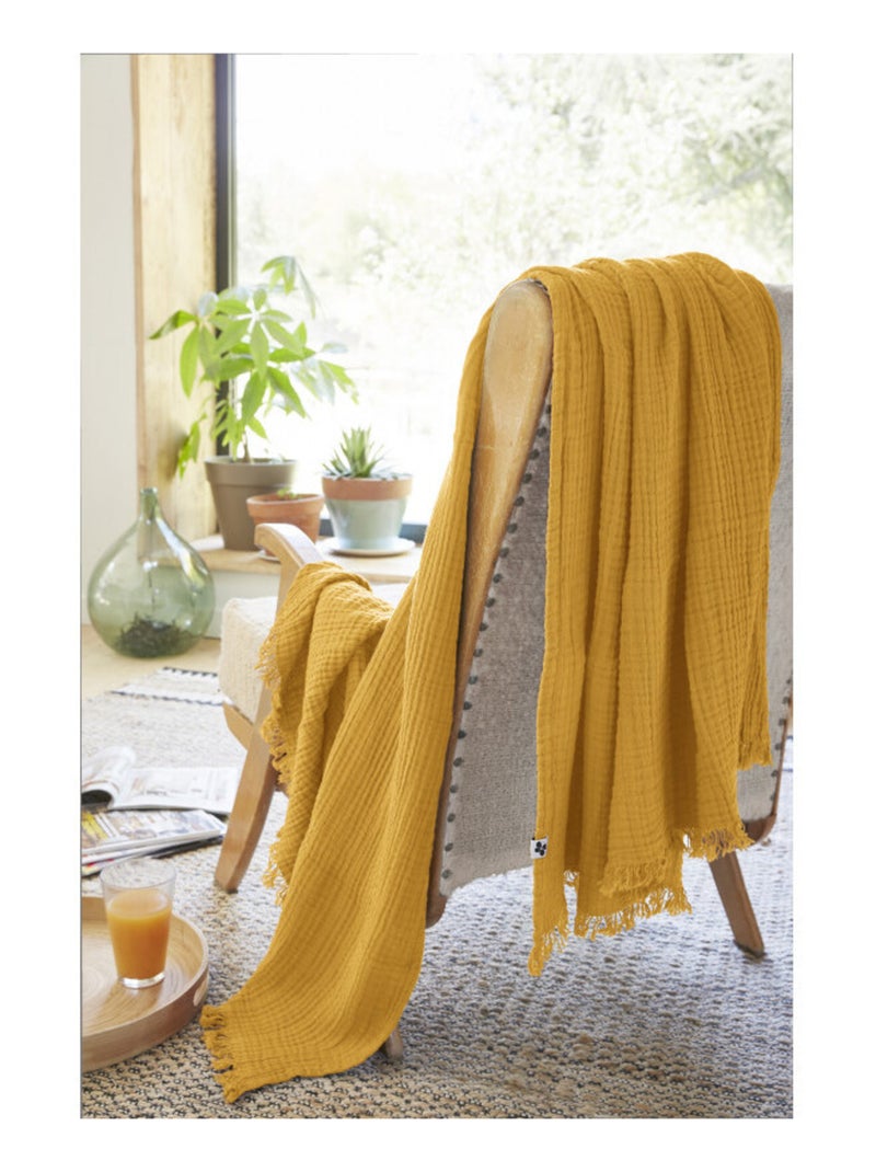 Plaid - L'effet papillon - 100% gaze de coton 125 gr/m² Jaune - Kiabi