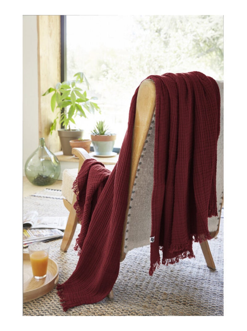 Plaid - L'effet papillon - 100% gaze de coton 125 gr/m² Noir Bordeaux - Kiabi