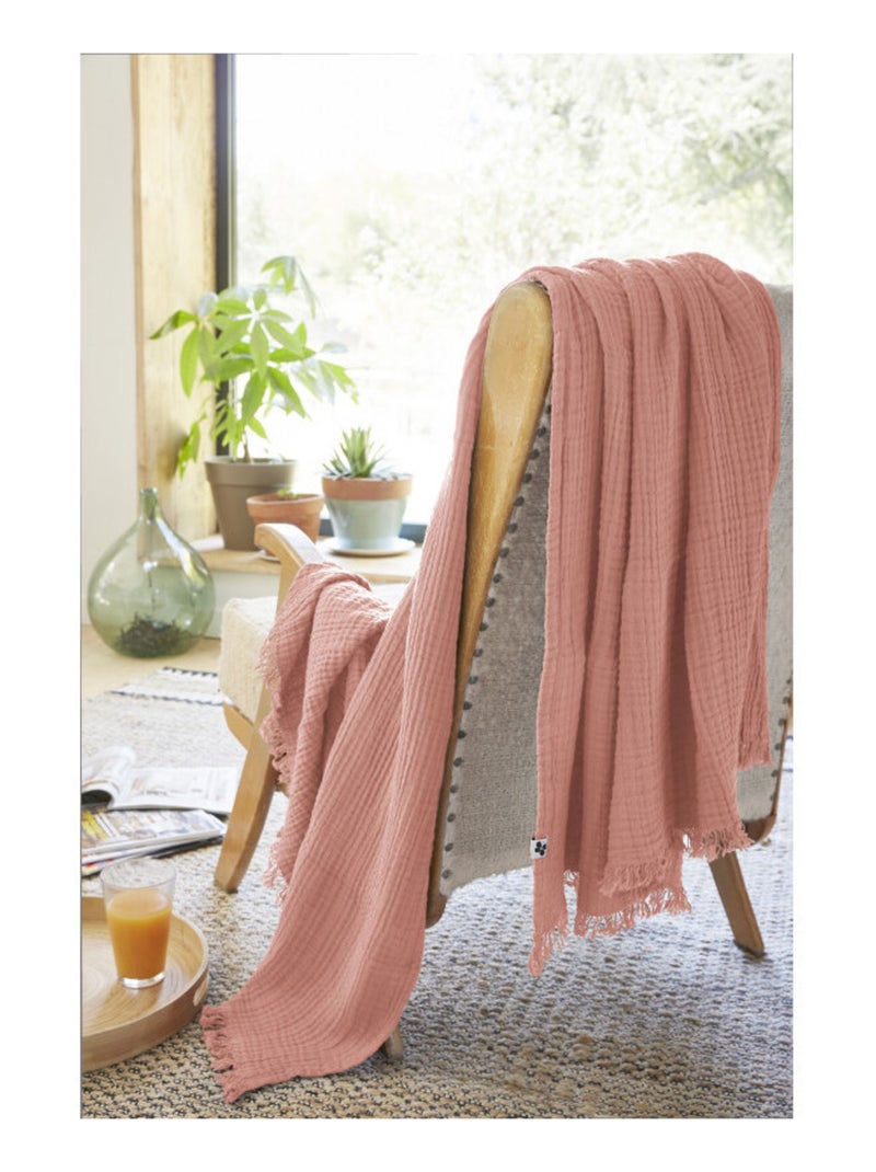 Plaid - L'effet papillon - 100% gaze de coton 125 gr/m² Peche - Kiabi