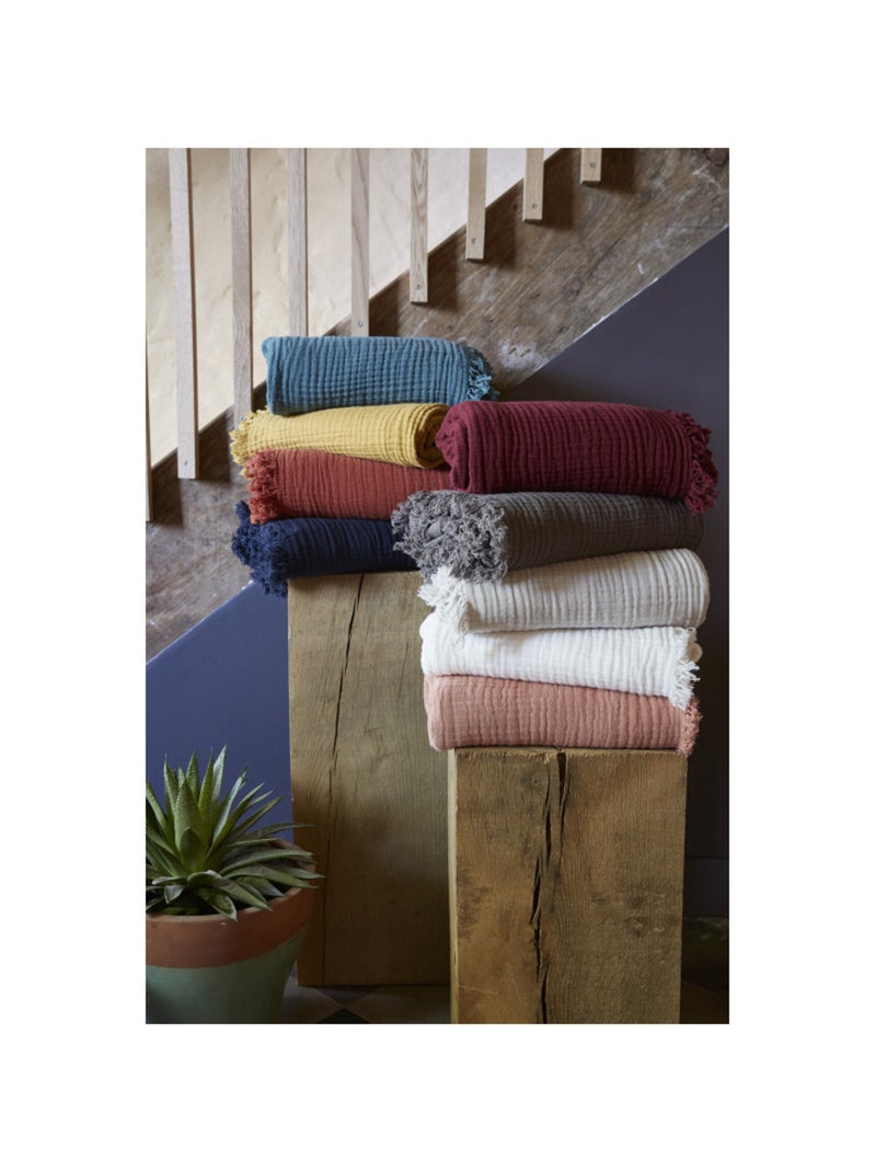 Plaid - L'effet papillon - 100% gaze de coton 125 gr/m² Terracotta - Kiabi