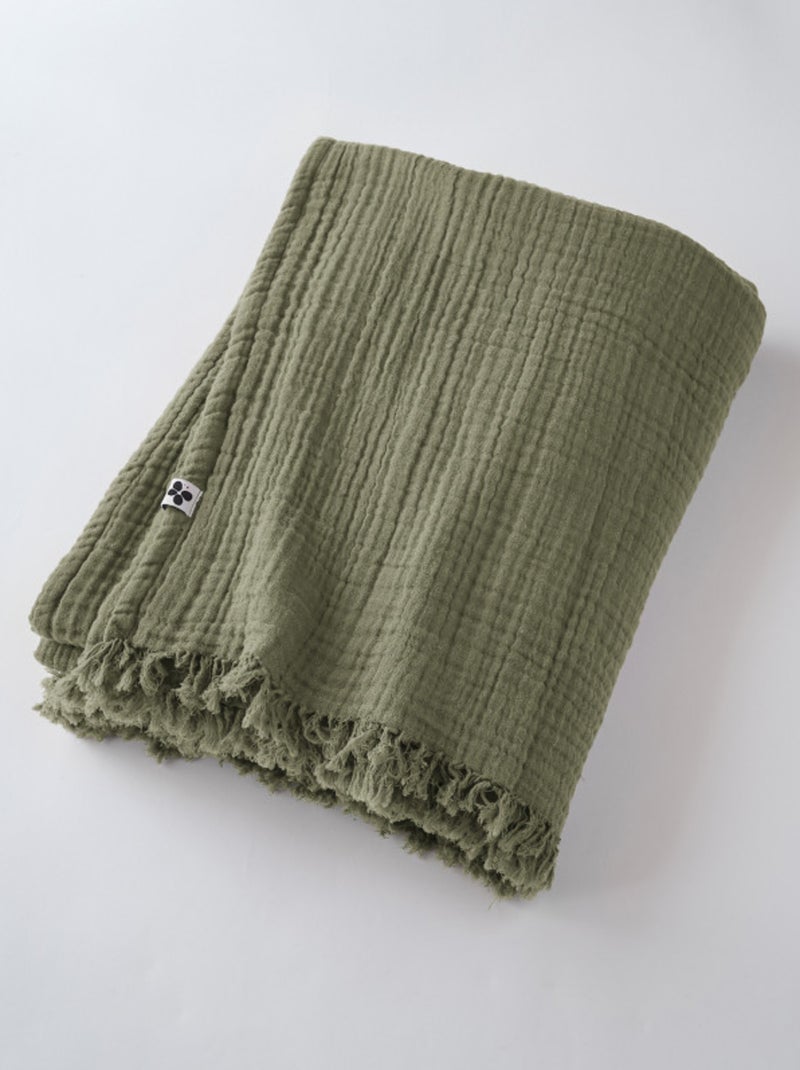 Plaid - L'effet papillon - 100% gaze de coton 125 gr/m² Vert chèvrefeuille - Kiabi