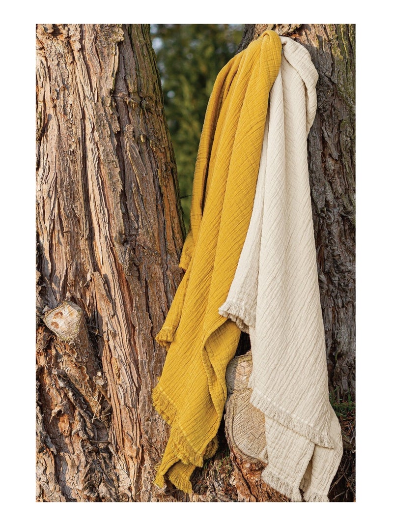 Plaid - Toison d'Or - 100% double gaze de coton 300 gr/m² Miel - Kiabi