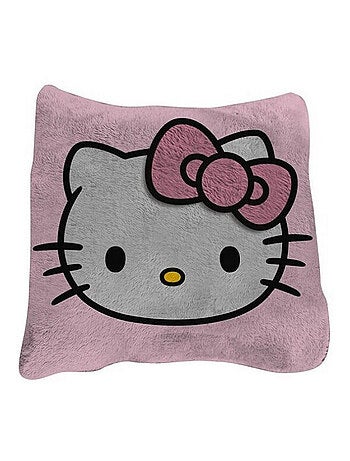Plaid 100x150 cm pliant en Coussin 40x40 cm Hello Kitty Rose 2 en 1