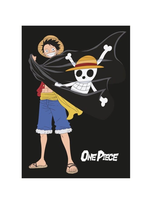 Plaid 110 cm x 150 cm One Piece - Luffy qui sourit et tire son drapeau pirate - Kiabi