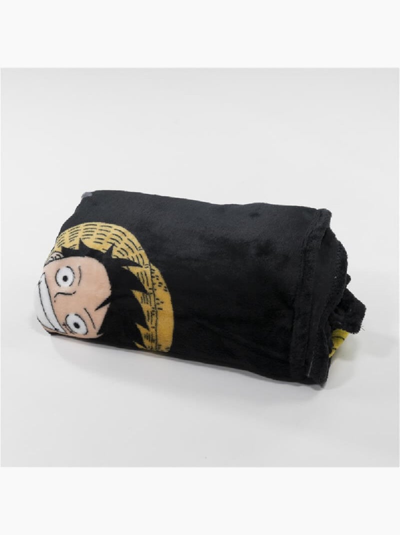 Plaid 110 cm x 150 cm One Piece - Luffy qui sourit et tire son drapeau pirate Noir Noir - Kiabi