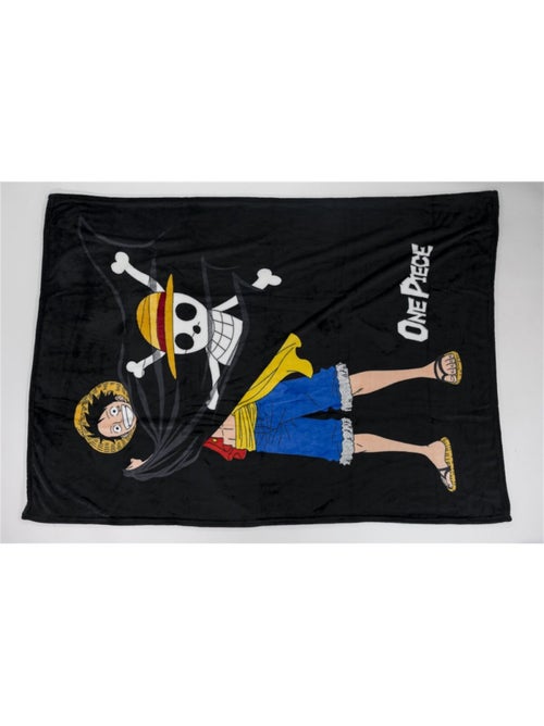 Plaid 110 cm x 150 cm One Piece - Luffy qui sourit et tire son drapeau pirate - Kiabi