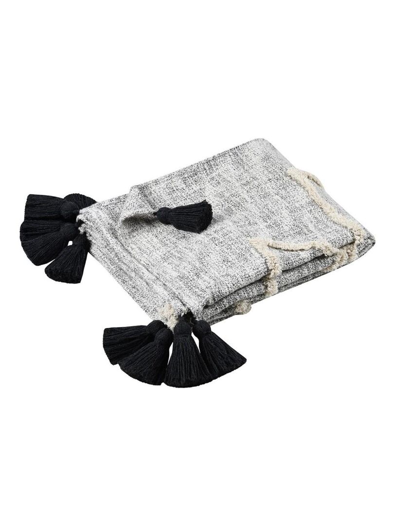 VidaXL Couverture Coton Carrés 125x150 Cm Noir - Plaid Doux Avec Glands, Déco Canapé Lit Chaise