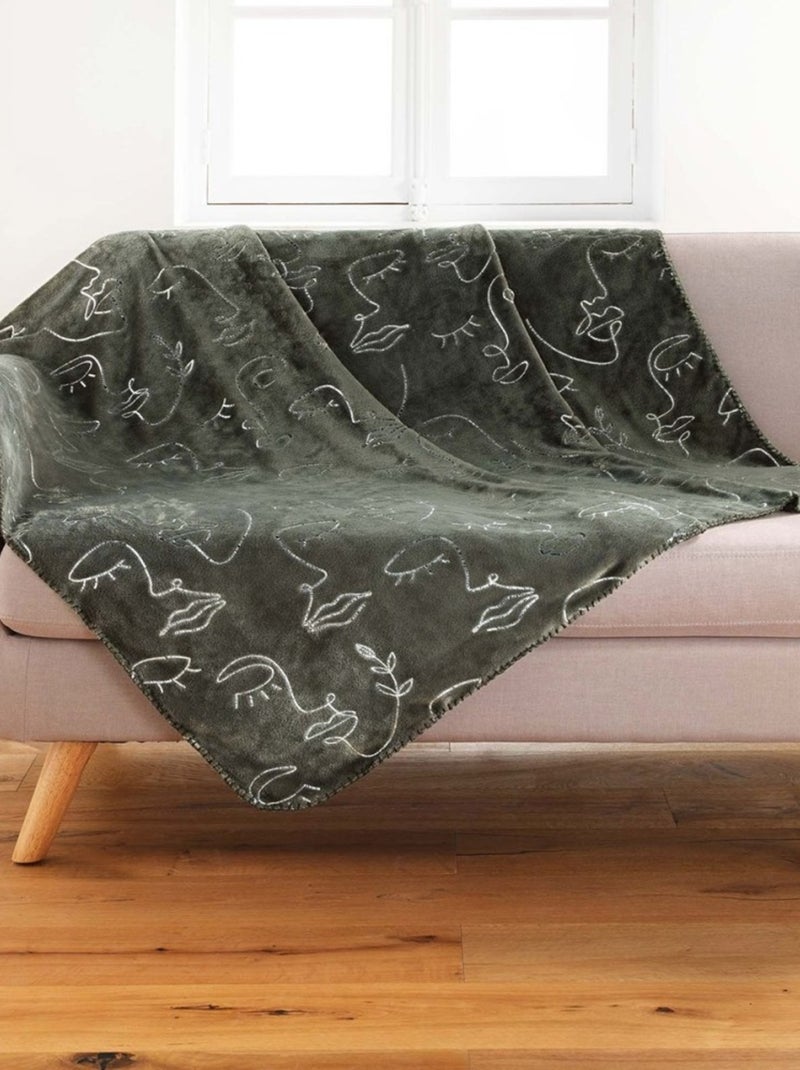 Plaid 125x150 cm flanelle métallisée Arty line kaki argent Vert - Kiabi
