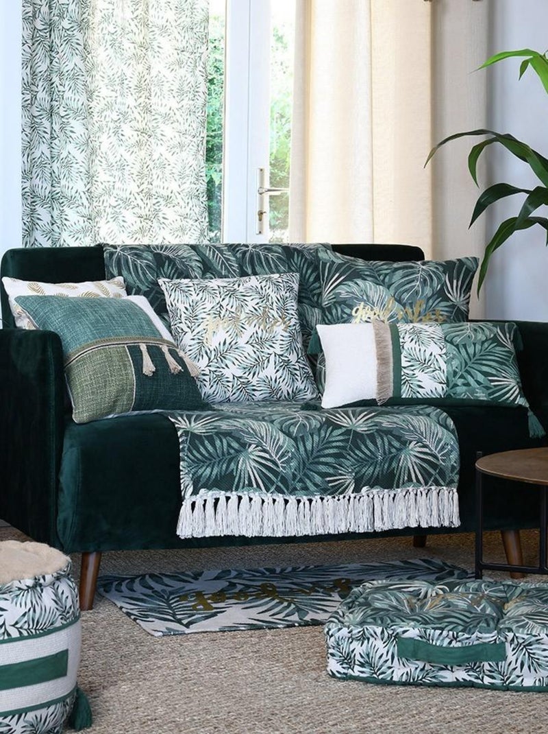 Plaid 130x150 cm Vibes vert coton Vert - Kiabi