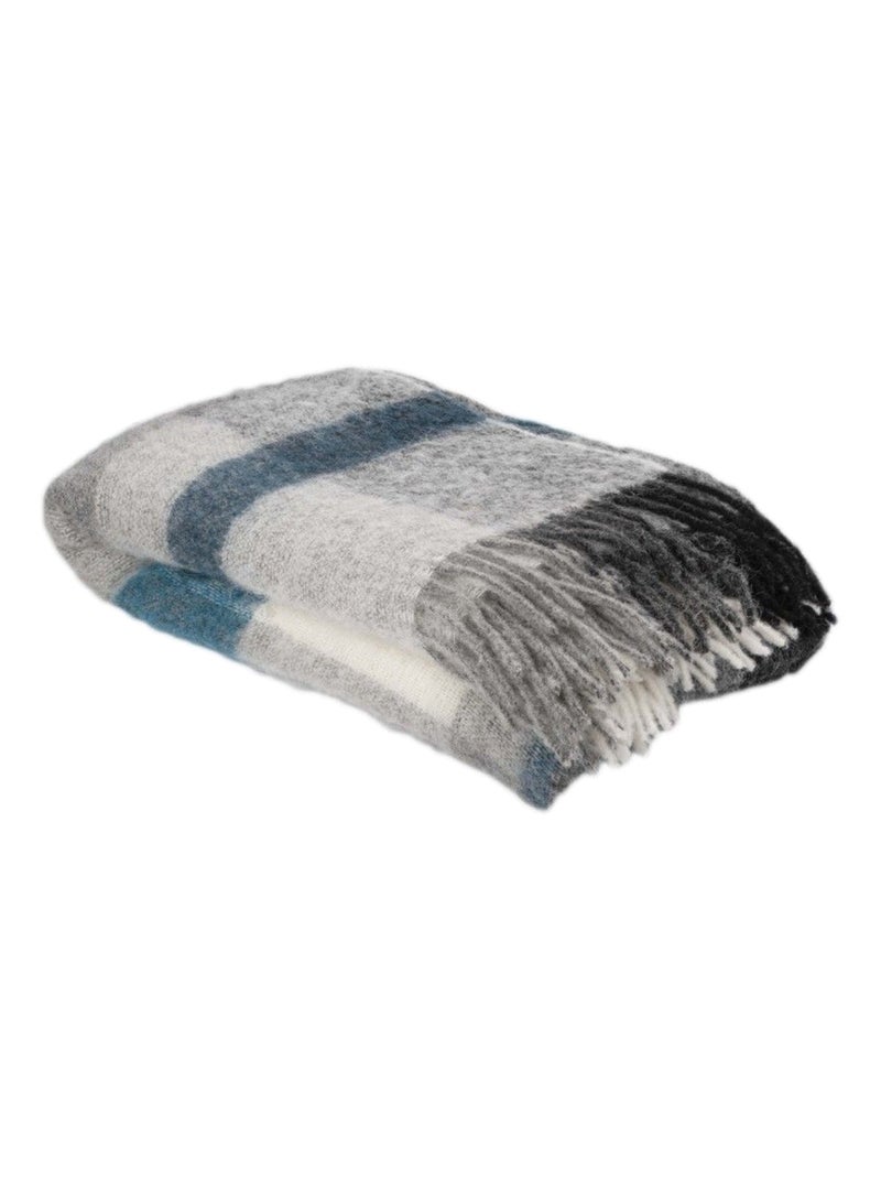 Plaid 130x180 ISEO alpaga, laine, mohair, polyamide Bleu pétrole - Kiabi