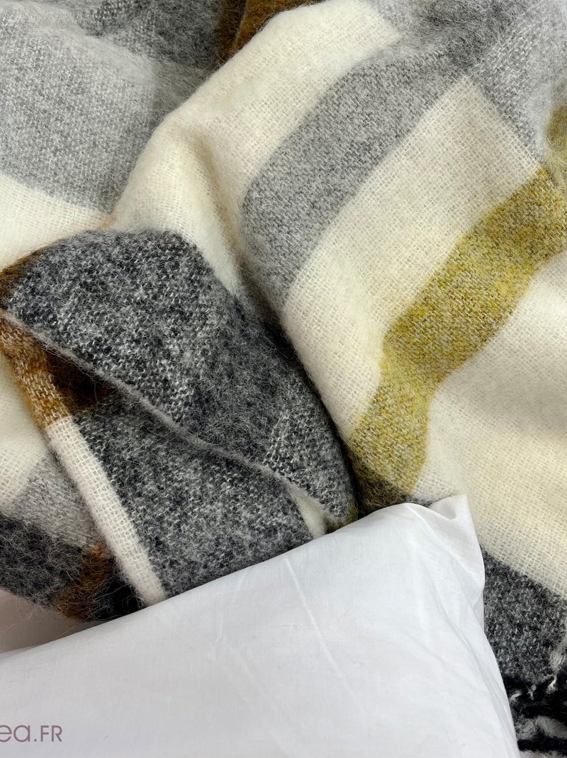 Plaid 130x180 ISEO alpaga, laine, mohair, polyamide Jaune moutarde - Kiabi