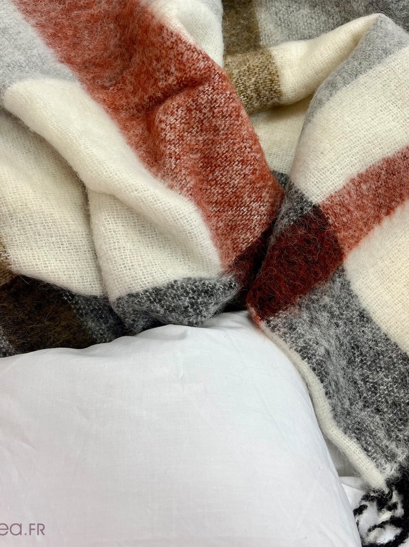 Plaid 130x180 ISEO alpaga, laine, mohair, polyamide Marron glacé - Kiabi