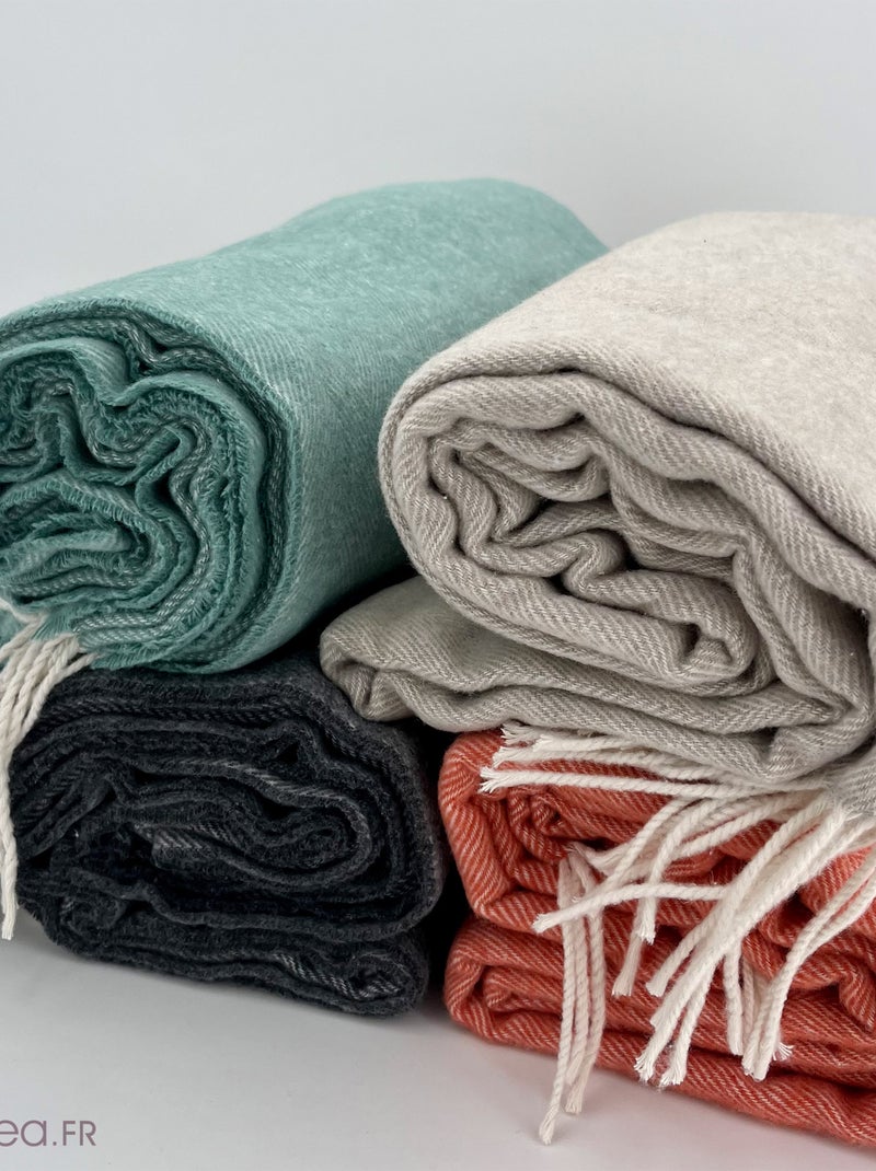 Plaid 130x180 ROMA coton recyclé et polyester Marron clair - Kiabi