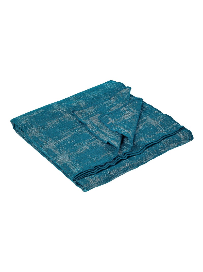 Plaid 145x170 DELFT laine et lin Bleu pétrole - Kiabi