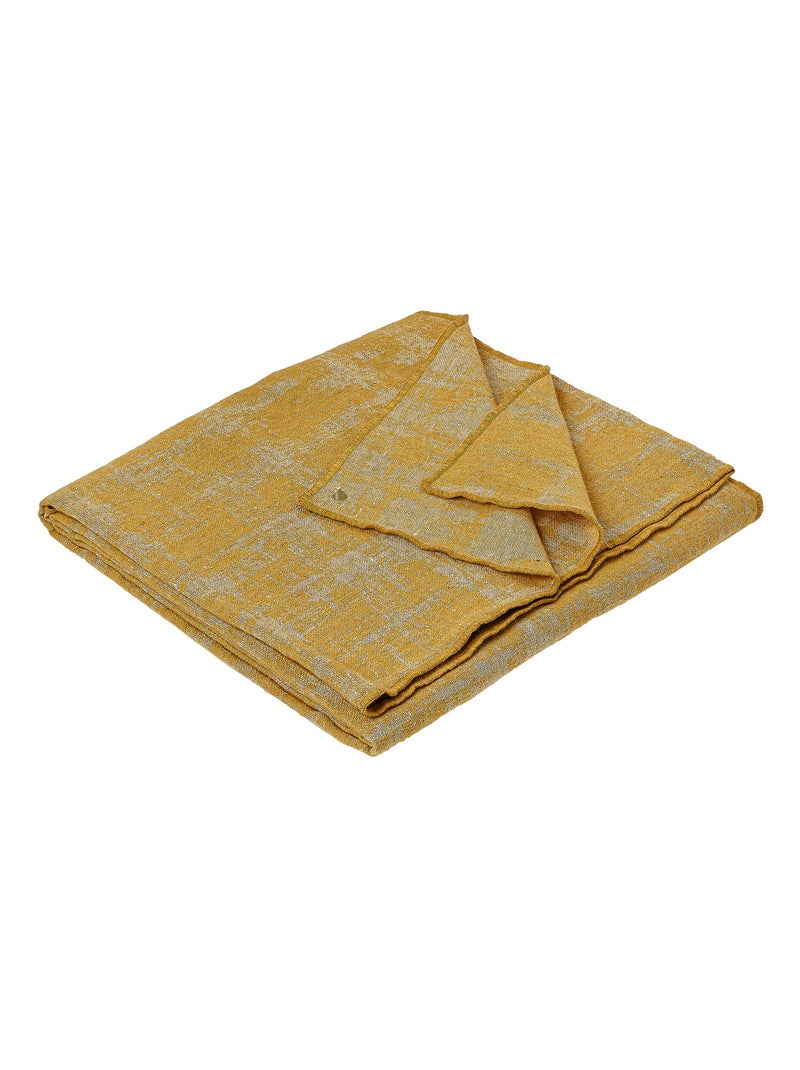 Plaid 145x170 DELFT laine et lin Jaune moutarde - Kiabi