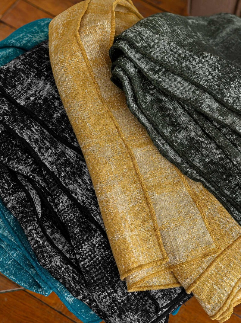 Plaid 145x170 DELFT laine et lin Jaune moutarde - Kiabi