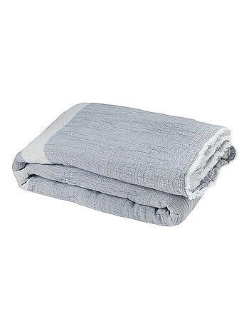 Plaid 150x200 cm en coton gaufré PIENZA naturel et eau de bleu, par Toison d'or