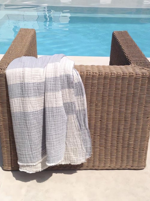 Plaid 150x200 cm en coton gaufré PIENZA naturel et eau de bleu, par Toison d'or - Kiabi