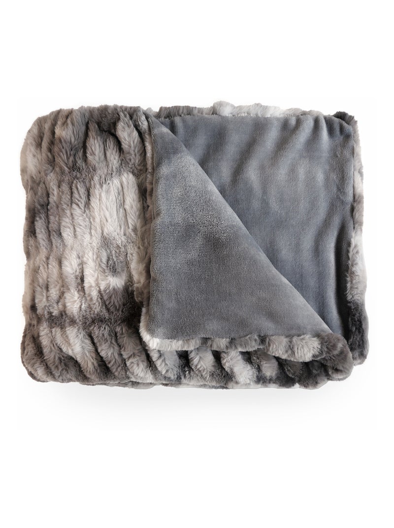 Plaid 150x200 ZIBELINE en fausse fourrure doublée velours Gris chiné - Kiabi