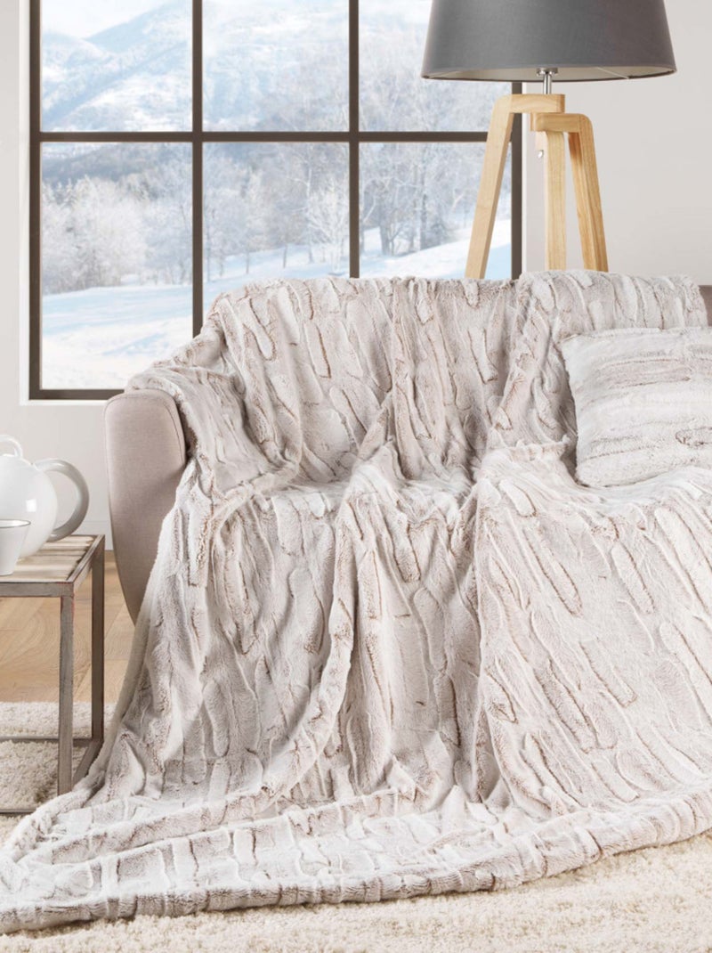 PLAID 180 x 220 CM IMITATION FOURRURE/SHERPA LYNX Beige - Kiabi
