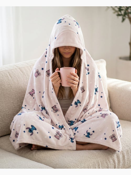Plaid à Capuche Flanelle Disney Stitch & Angel 120x150cm – Étoiles Rose Pâle – 100% Polyester – Lice - Kiabi