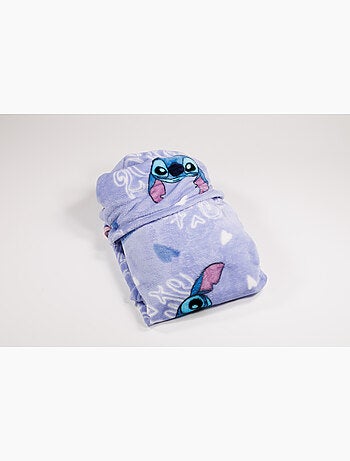 Plaid à Capuche Flanelle Disney Stitch & Angel 2 Cute 120x150cm – All-Over Bleu – 100% Polyester – L