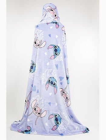 Plaid à capuche flanelle disney stitch & angel 2 cute 120x150cm – all-over bleu – 100% polyester