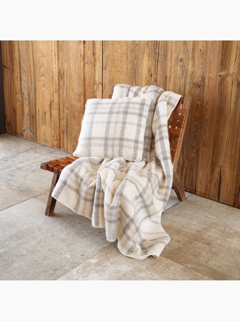 Plaid à carreaux  - Effet mohair avec dos sherpa Ecru - Kiabi