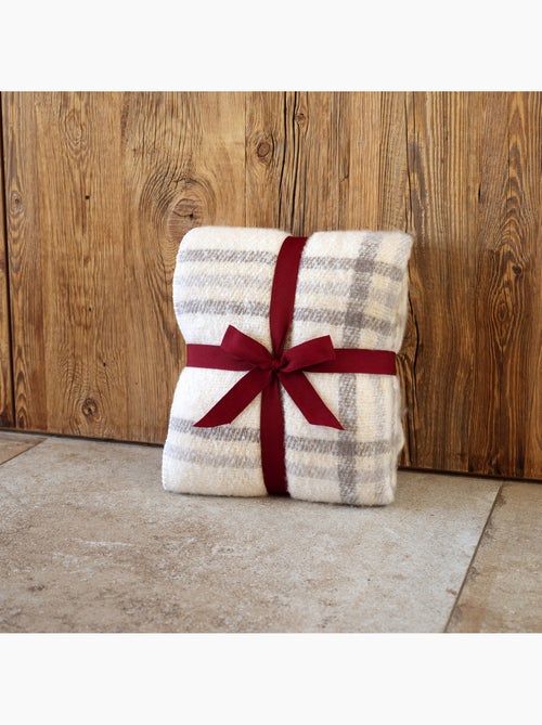 Plaid à carreaux  - Effet mohair avec dos sherpa - Kiabi