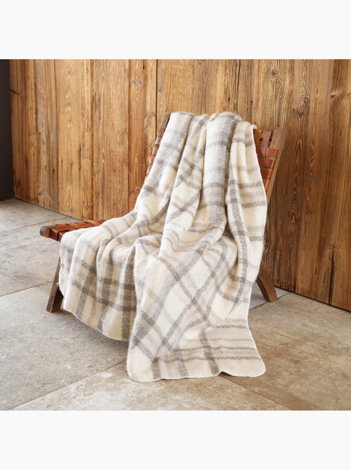 Plaid à carreaux  - Effet mohair avec dos sherpa - Kiabi