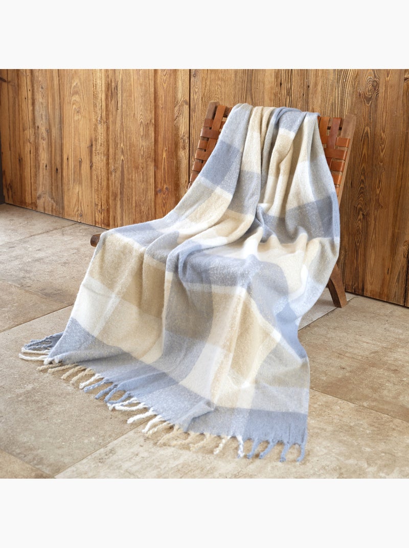 Plaid à carreaux aspect mohair avec franges Bleu - Kiabi