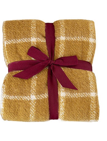 Plaid à carreaux aspect mohair avec franges