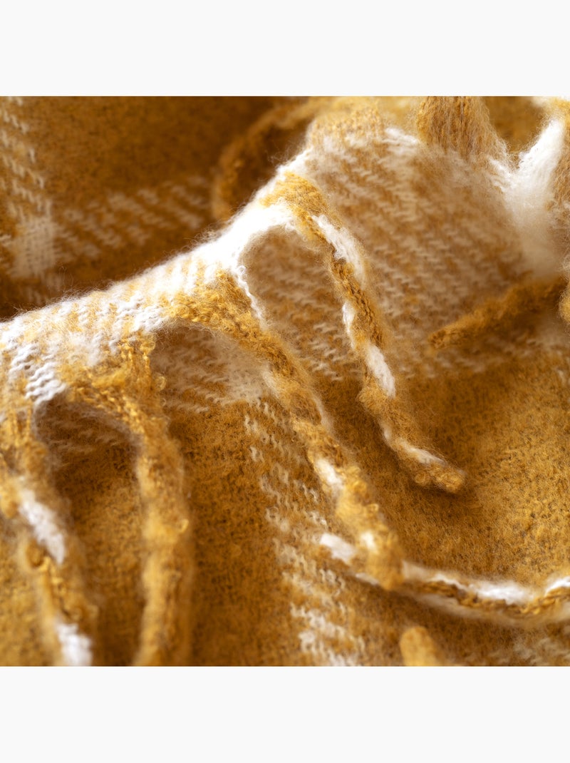 Plaid à carreaux aspect mohair avec franges Jaune - Kiabi