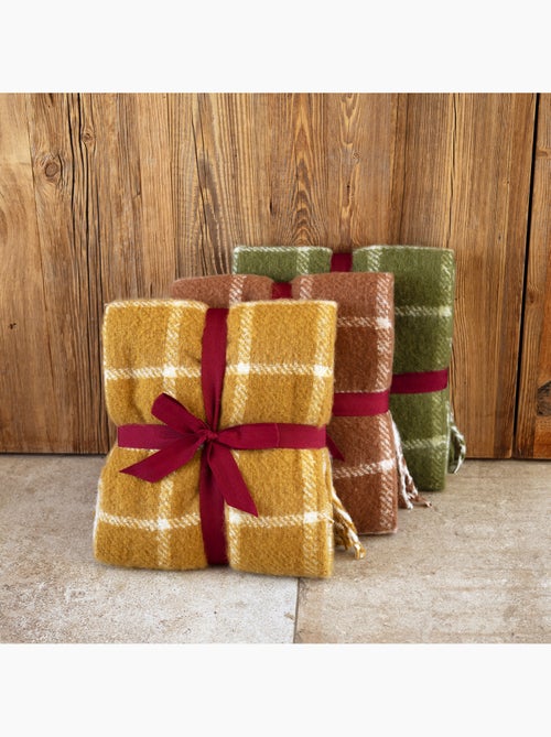 Plaid à carreaux aspect mohair avec franges - Kiabi