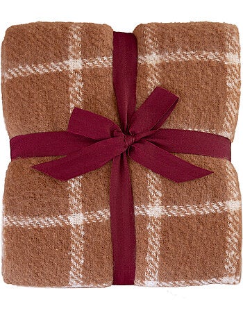 Plaid à carreaux aspect mohair avec franges