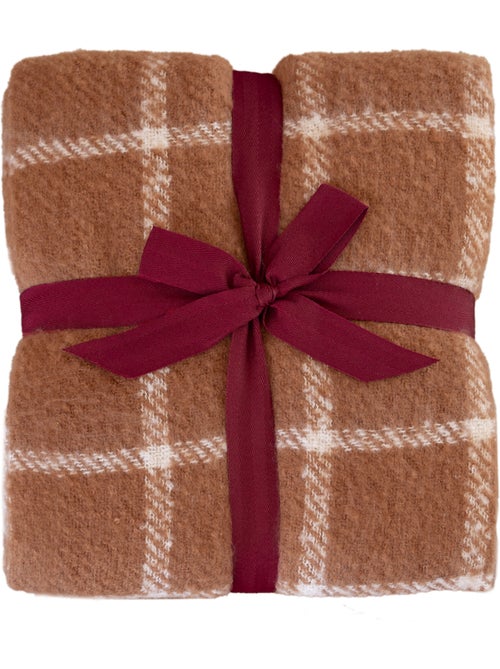 Plaid à carreaux aspect mohair avec franges - Kiabi