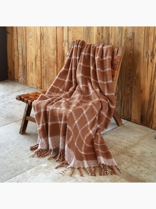 Plaid à carreaux aspect mohair avec franges - Kiabi