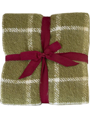 Plaid à carreaux aspect mohair avec franges