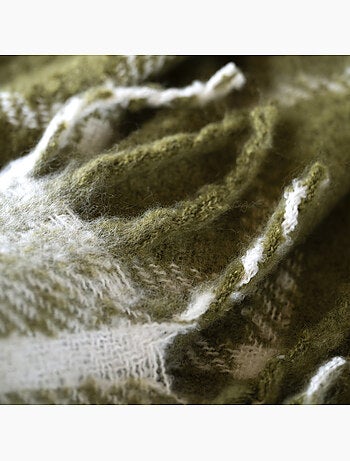 Plaid à carreaux aspect mohair avec franges