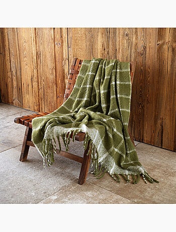 Plaid à carreaux aspect mohair avec franges