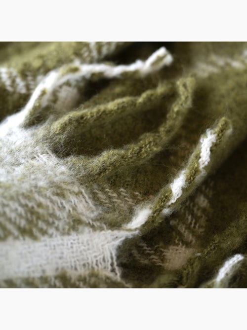 Plaid à carreaux aspect mohair avec franges - Kiabi