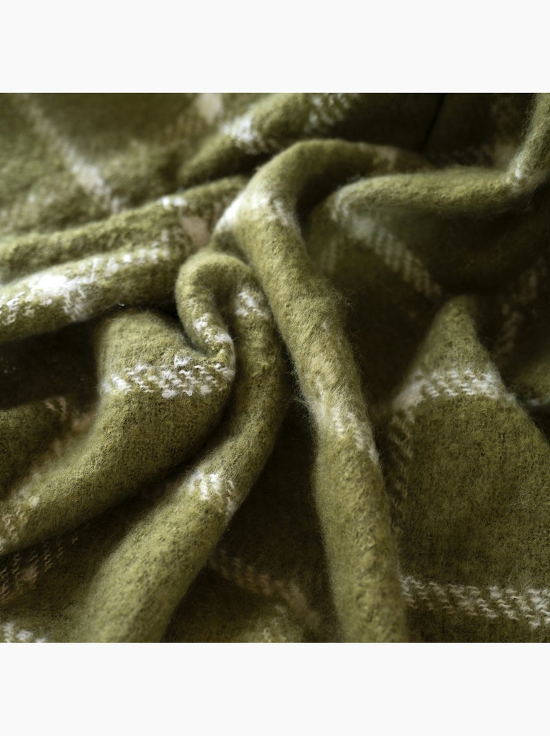 Plaid à carreaux aspect mohair avec franges Vert - Kiabi
