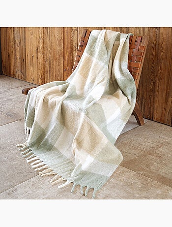 Plaid à carreaux aspect mohair avec franges