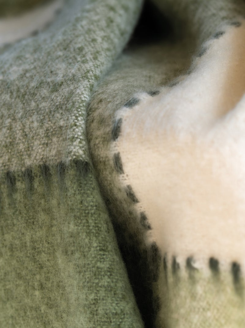 Plaid à carreaux aspect mohair Kaki - Kiabi