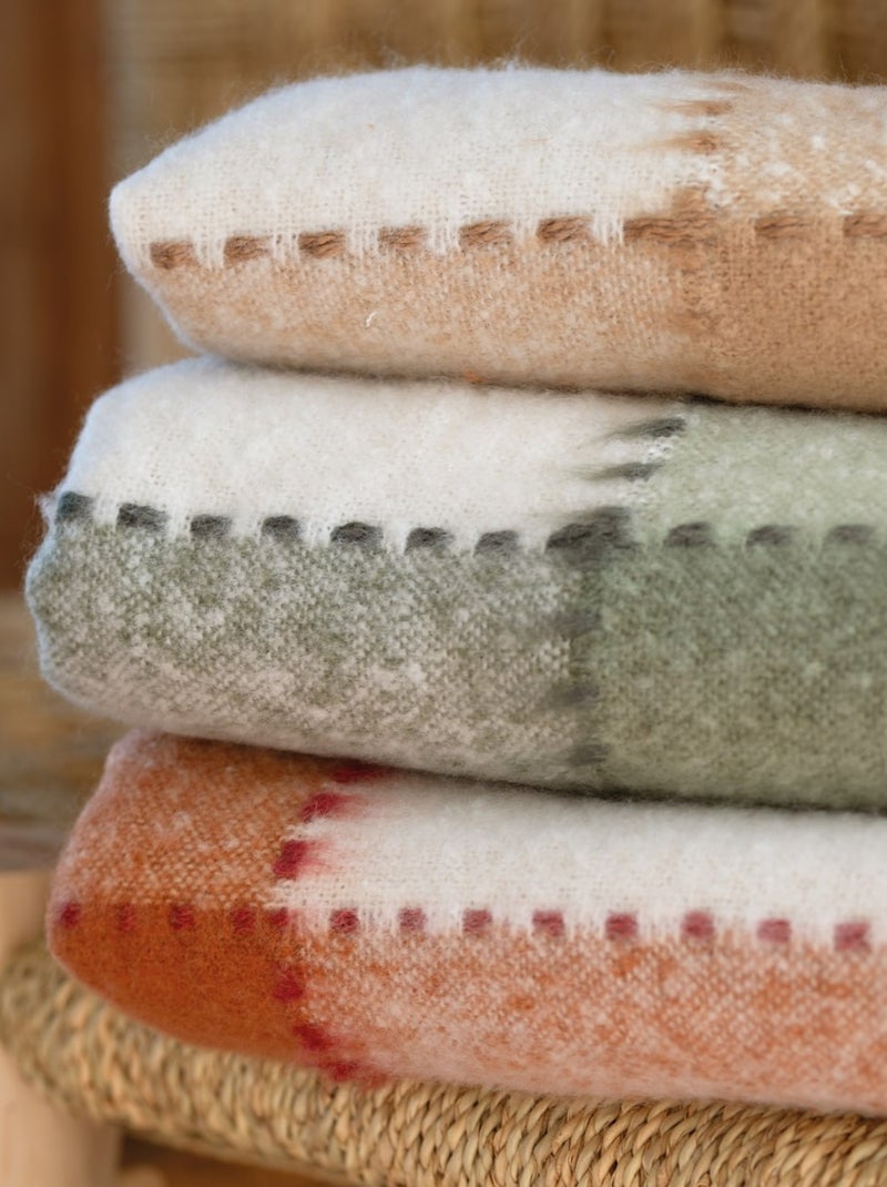 Plaid à carreaux aspect mohair Kaki - Kiabi