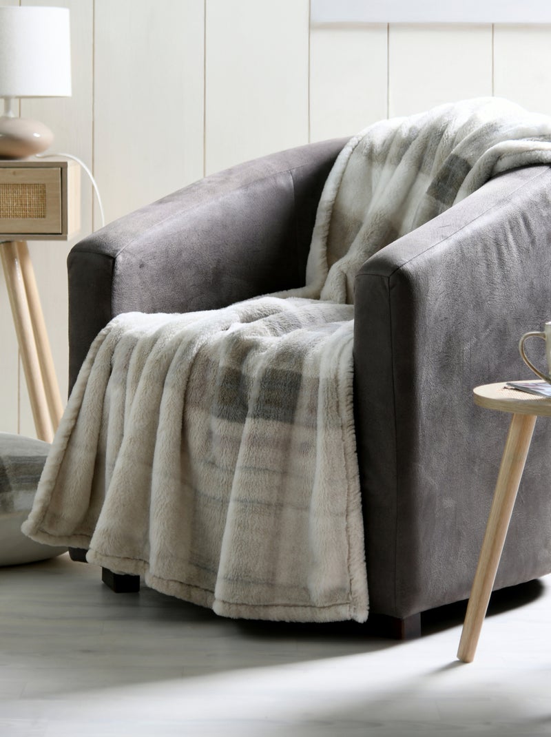 Plaid à carreaux écossais en imitation fourrure Beige - Kiabi